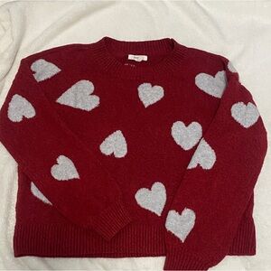 Maurices Red Sweater with Gray Heart Patterns
